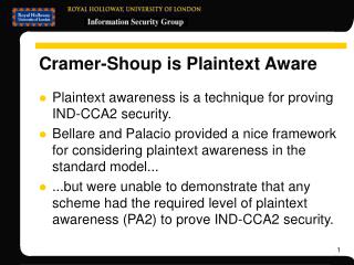 Cramer-Shoup is Plaintext Aware