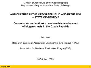 Ministry of Agriculture of the Czech Republic Department of Agriculture of the State of Georgia