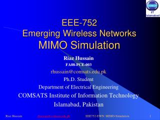 EEE-752 Emerging Wireless Networks MIMO Simulation