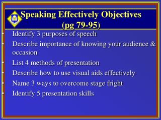 Speaking Effectively Objectives (pg 79-95)