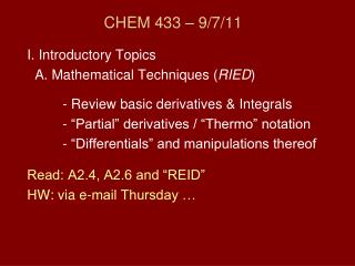 CHEM 433 – 9/7/11