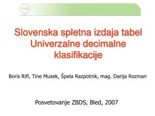 Slovenska spletna izdaja tabel Univerzalne decimalne klasifikacije