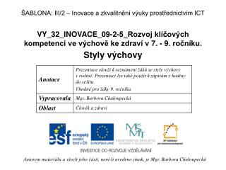 VY_32_INOVACE_09-2-5_Rozvoj klíčových kompetencí ve výchově ke zdraví v 7. - 9. ročníku.