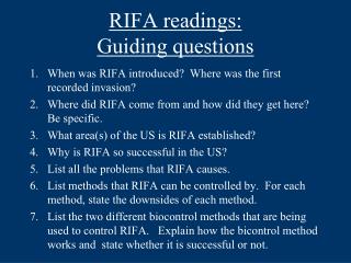 RIFA readings: Guiding questions