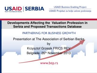 Developments Affecting the Valuation Profession in Serbia and Proposed T ransactions Database