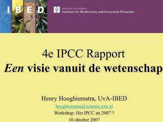 4e IPCC Rapport Een visie vanuit de wetenschap