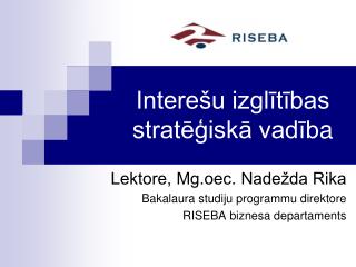 Interešu izglītības stratēģiskā vadīb a