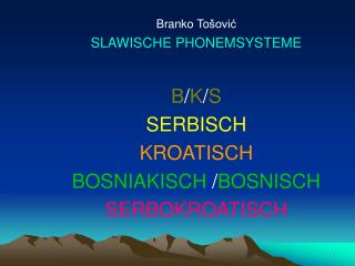 Branko To šović SLAWISCHE PHONEMSYSTEME B / K / S SERBISCH KROATISCH BOSNIAKISCH / BOSNISCH