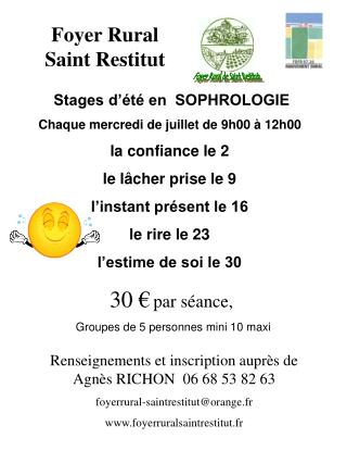 Renseignements et inscription auprès de Agnès RICHON 06 68 53 82 63