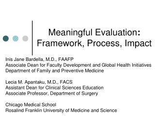 Meaningful Evaluation : Framework, Process, Impact