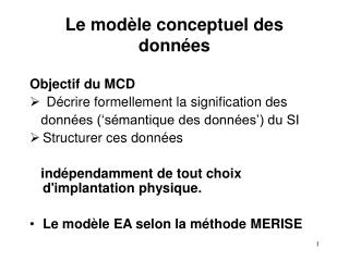 Le modèle conceptuel des données