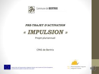 PRE-TRAJET D’ACTIVATION « IMPULSION » Projet pluriannuel CPAS de Bertrix