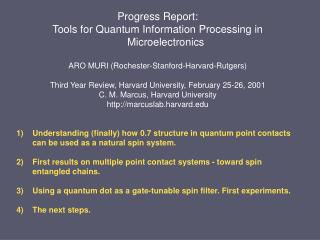 Progress Report: Tools for Quantum Information Processing in Microelectronics