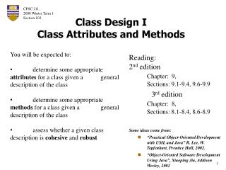 Class Design I Class Attributes and Methods