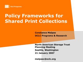 Policy Frameworks for Shared Print Collections