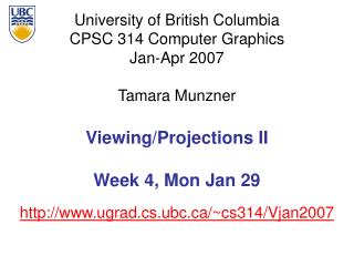 Viewing/Projections II Week 4, Mon Jan 29