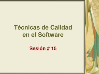 Técnicas de Calidad en el Software Sesión # 15