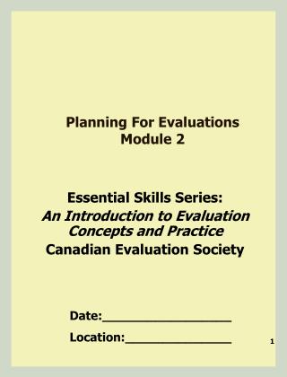 Planning For Evaluations Module 2