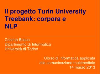 Il progetto Turin University Treebank: corpora e NLP