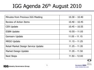 IGG Agenda 26 th August 2010