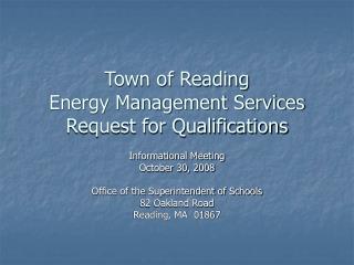 Town of Reading Energy Management Services Request for Qualifications