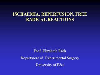 ISCHAEMIA, REPERFUSION, FREE RADICAL REACTIONS Prof. Elizabeth Rőth