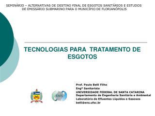 TECNOLOGIAS PARA TRATAMENTO DE ESGOTOS
