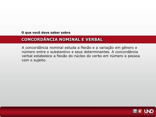 CONCORDÂNCIA NOMINAL E VERBAL