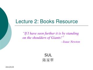 Lecture 2: Books Resource