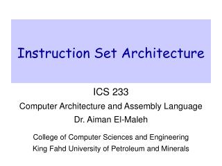 Instruction Set Architecture