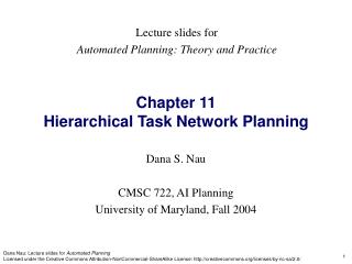 Chapter 11 Hierarchical Task Network Planning