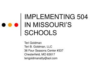 IMPLEMENTING 504 IN MISSOURI’S SCHOOLS