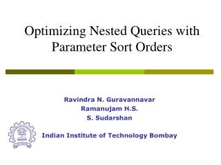 Optimizing Nested Queries with Parameter Sort Orders