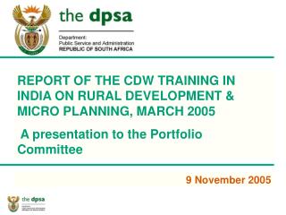 REPORT OF THE CDW TRAINING IN INDIA ON RURAL DEVELOPMENT &amp; MICRO PLANNING, MARCH 2005