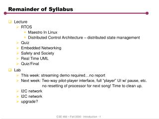 Remainder of Syllabus