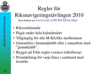 Regler för Riksnavigeringstävlingen 2010