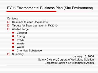 FY06 Environmental Business Plan (Site Environment)