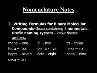 Nomenclature Notes