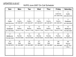 NVPG June 2007 On-Call Schedule