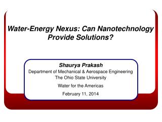Water-Energy Nexus: Can Nanotechnology Provide Solutions?