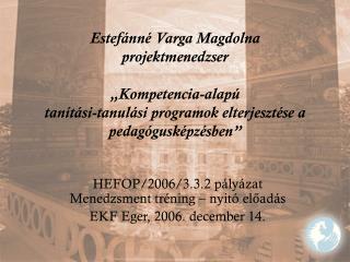 HEFOP/2006/3.3.2 pályázat Menedzsment tréning – nyitó előadás EKF Eger, 2006. december 14.