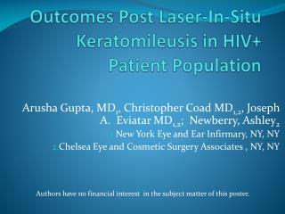 Outcomes Post Laser-In-Situ Keratomileusis in HIV+ Patient Population