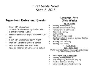 First Grade News Sept. 6 , 2013