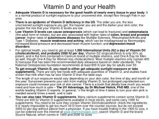 Vitamin D and your Health