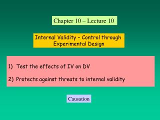 Test the effects of IV on DV Protects against threats to internal validity