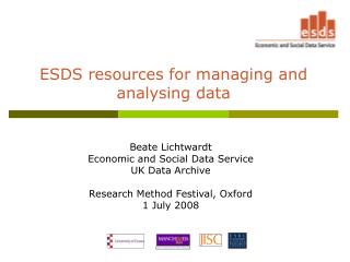 ESDS resources for managing and analysing data