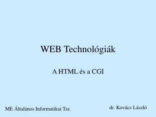 WEB Technológiák