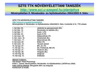 SZTE TTK NÖVÉNYÉLETTANI TANSZÉK sci.u-szeged.hu/plantphys