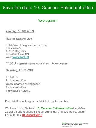 Save the date: 10. Gaucher Patiententreffen