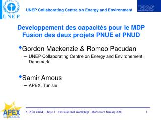 Developpement des capacités pour le MDP Fusion des deux projets PNUE et PNUD